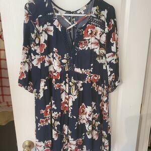 JODIFL NAVY‎ floral flowy tunic dress